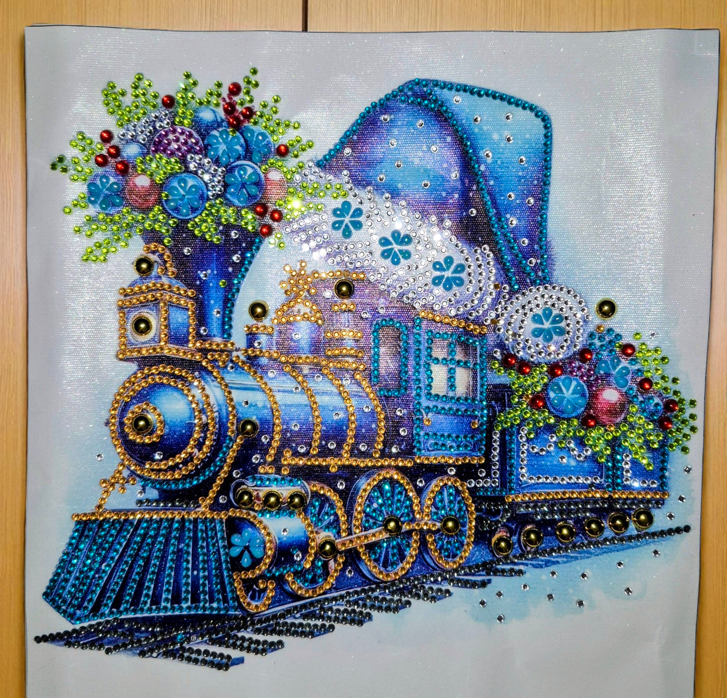 Wall Art -Sparkling Holiday Train, Handmade Diamond Painting