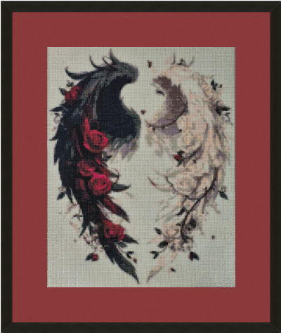 Wall Art - Black & White Wings with Roses, Large, not matted/framed