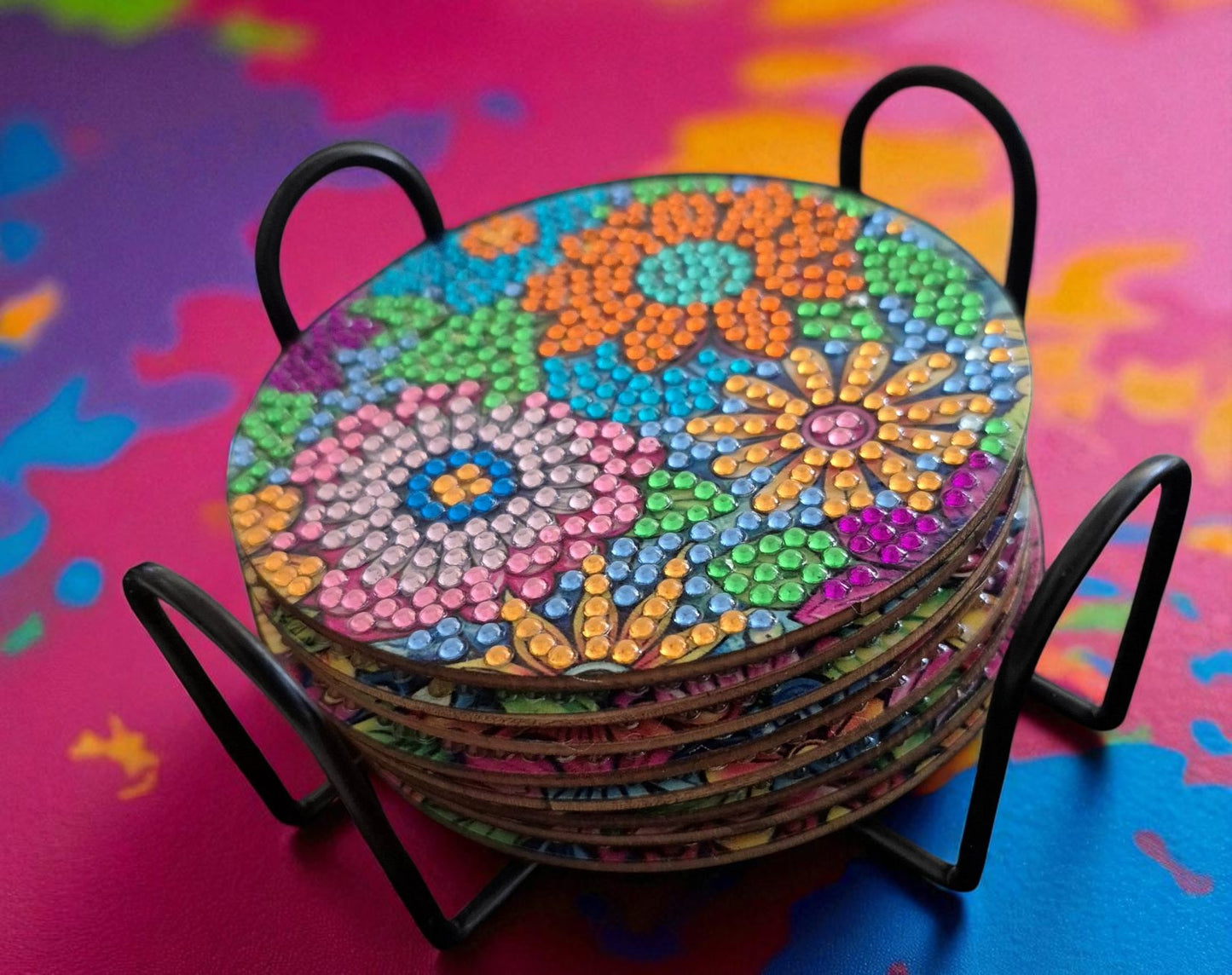 Coasters - Hippie Flowers 8pc with Stylish Coaster Keeper