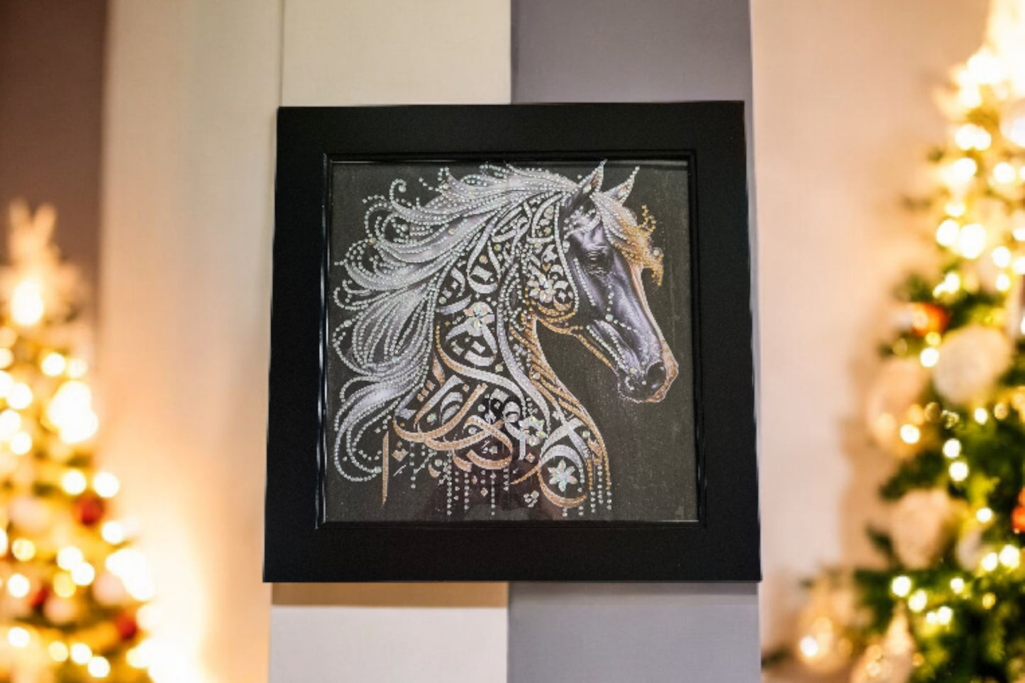 Wall Art - Gold and Silver Horse, Black Frame 14x14