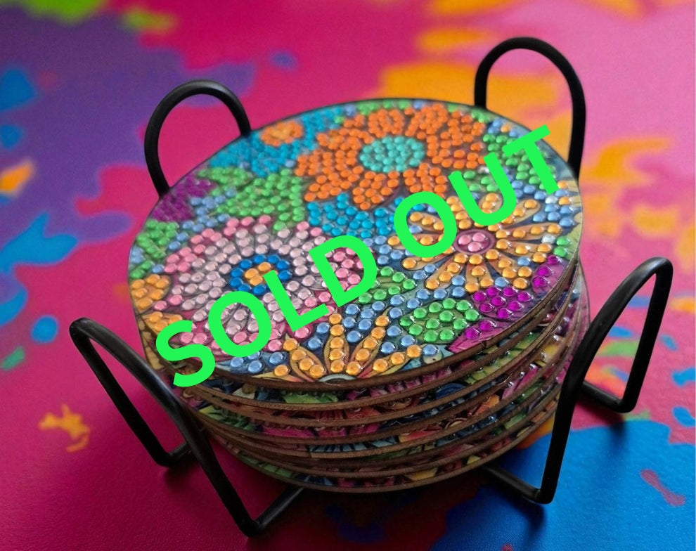 Coasters - Hippie Flowers 8pc with Stylish Coaster Keeper