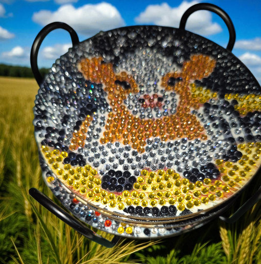 Coasters - Country Cow 8 piece set with Stylish Coaster Keeper