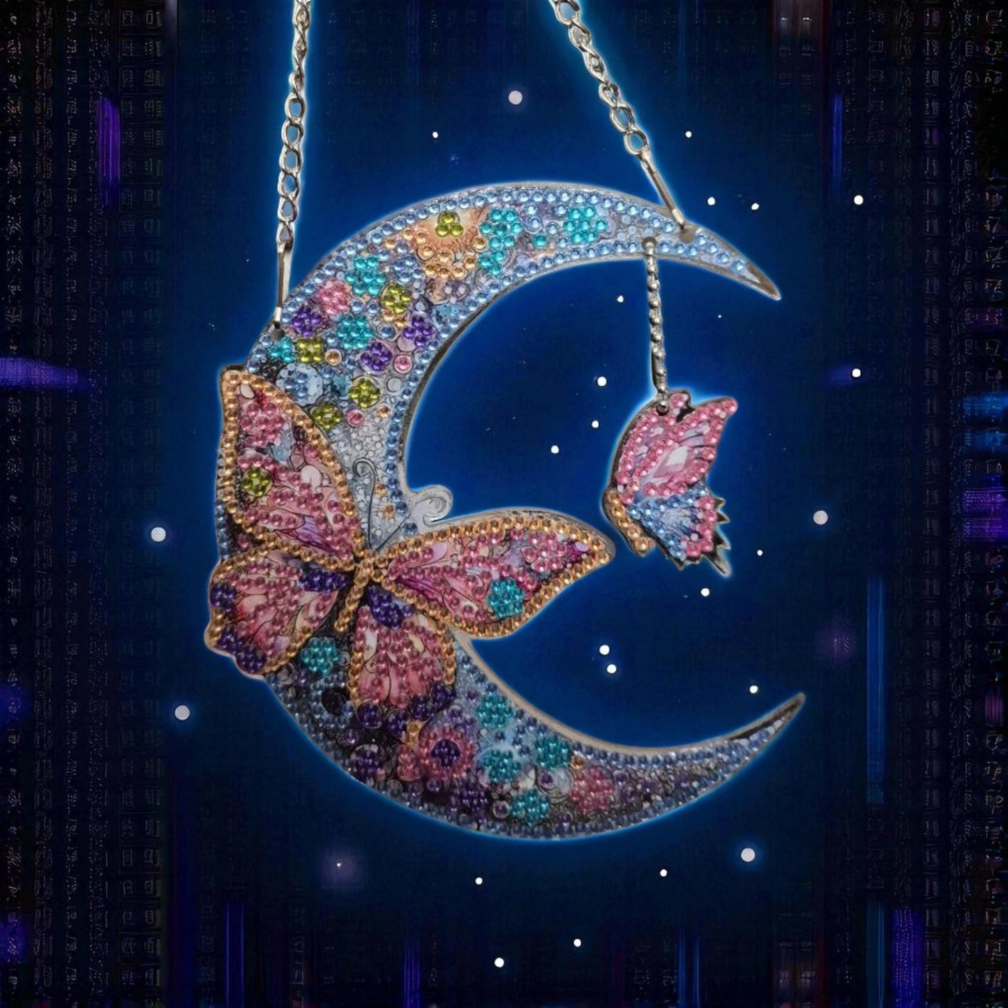 Sun Catcher- Half Moon with 2 Butterflies