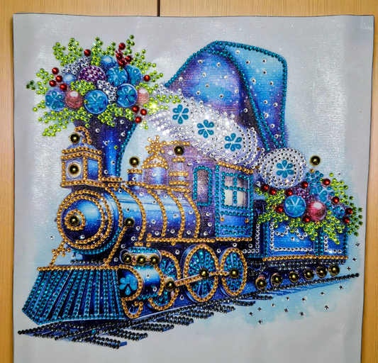 Wall Art -Sparkling Holiday Train, Handmade Diamond Painting