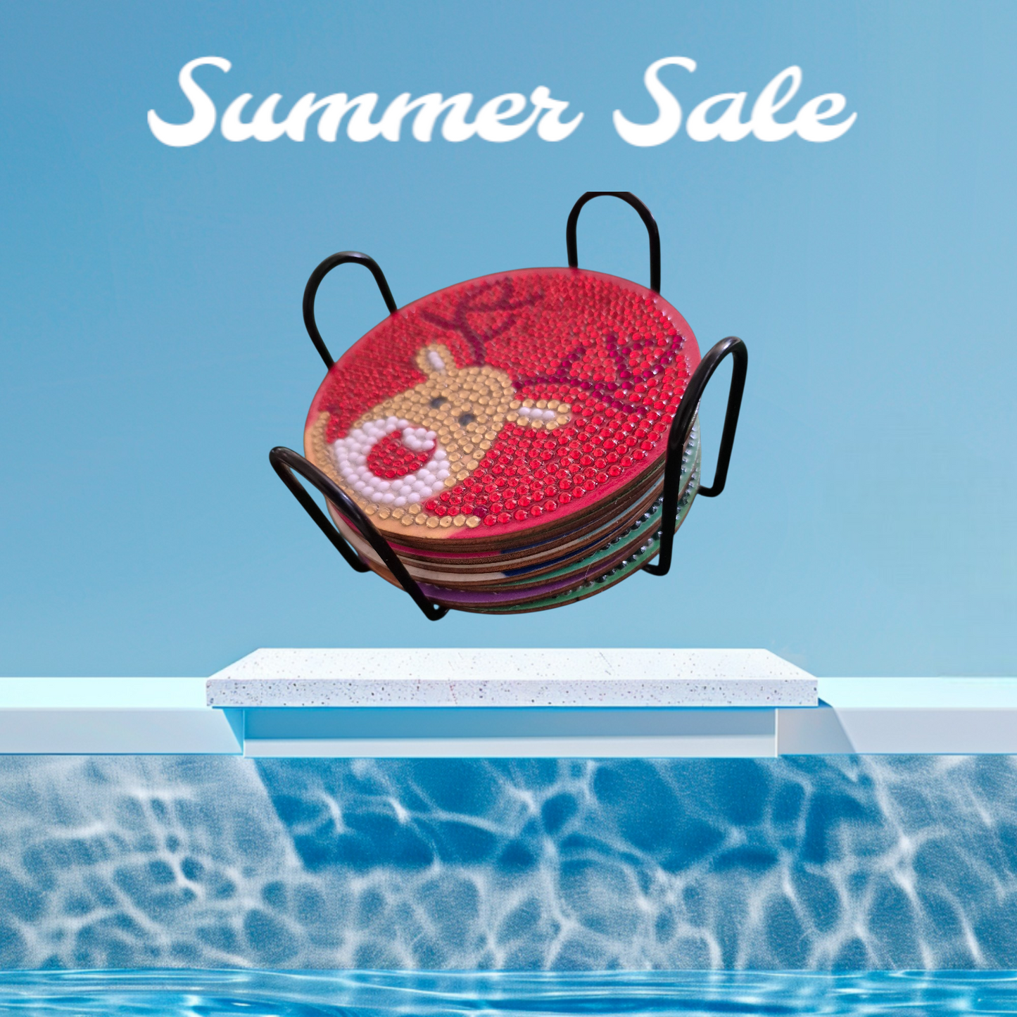 Coasters - Christmas 8 pc set with Stylish Coaster Keeper