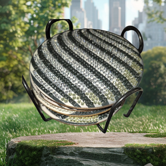 Coasters - Geometric Black, Crystal 8 pcs with Coaster Keeper