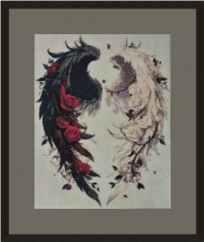 Wall Art - Black & White Wings with Roses, Large, not matted/framed