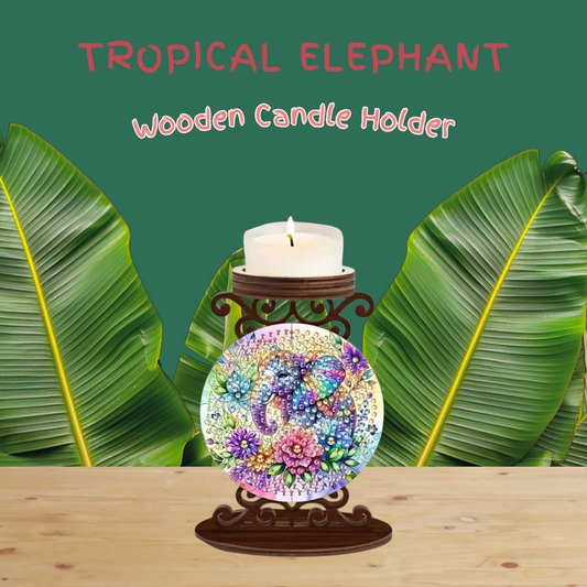 Wooden Candle Holder - Tropical Elephant
