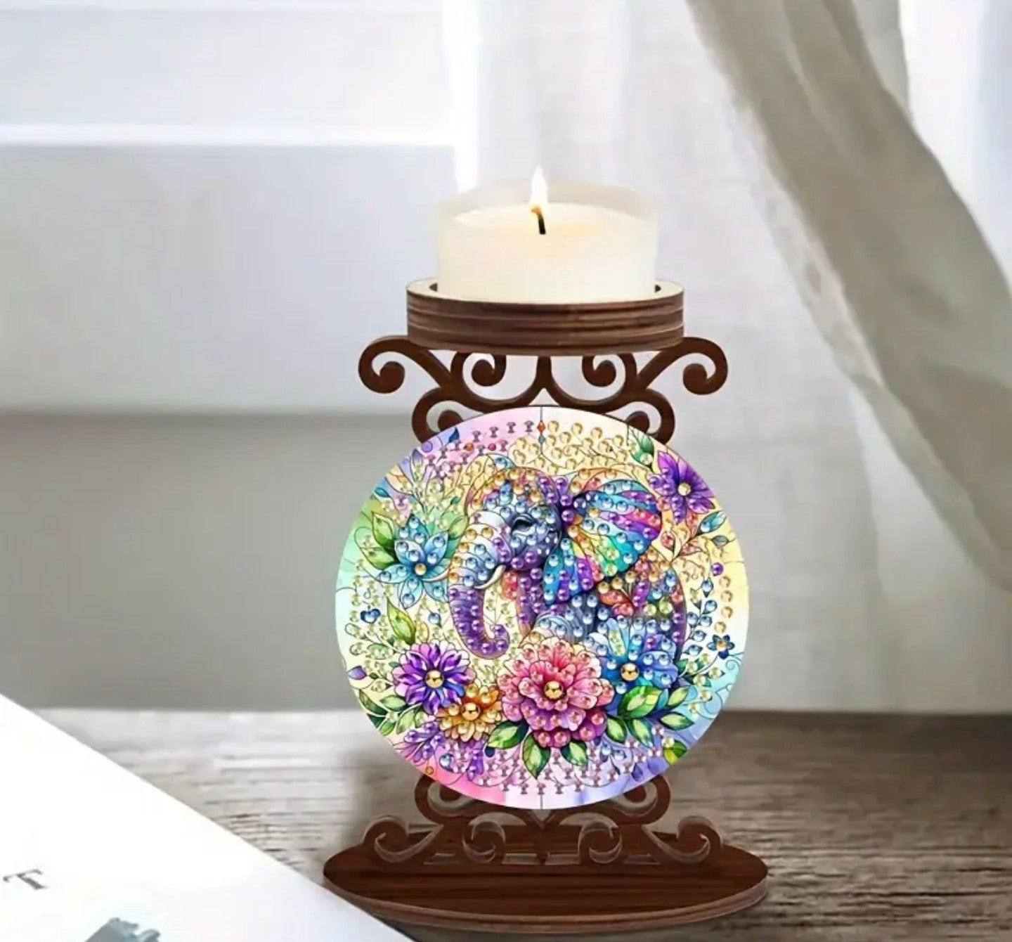 Wooden Candle Holder - Tropical Elephant